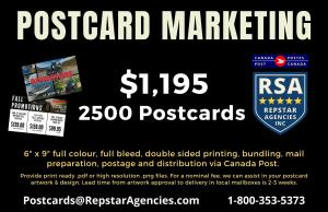 2500 Postcards Printed and Mailed via Canada Post